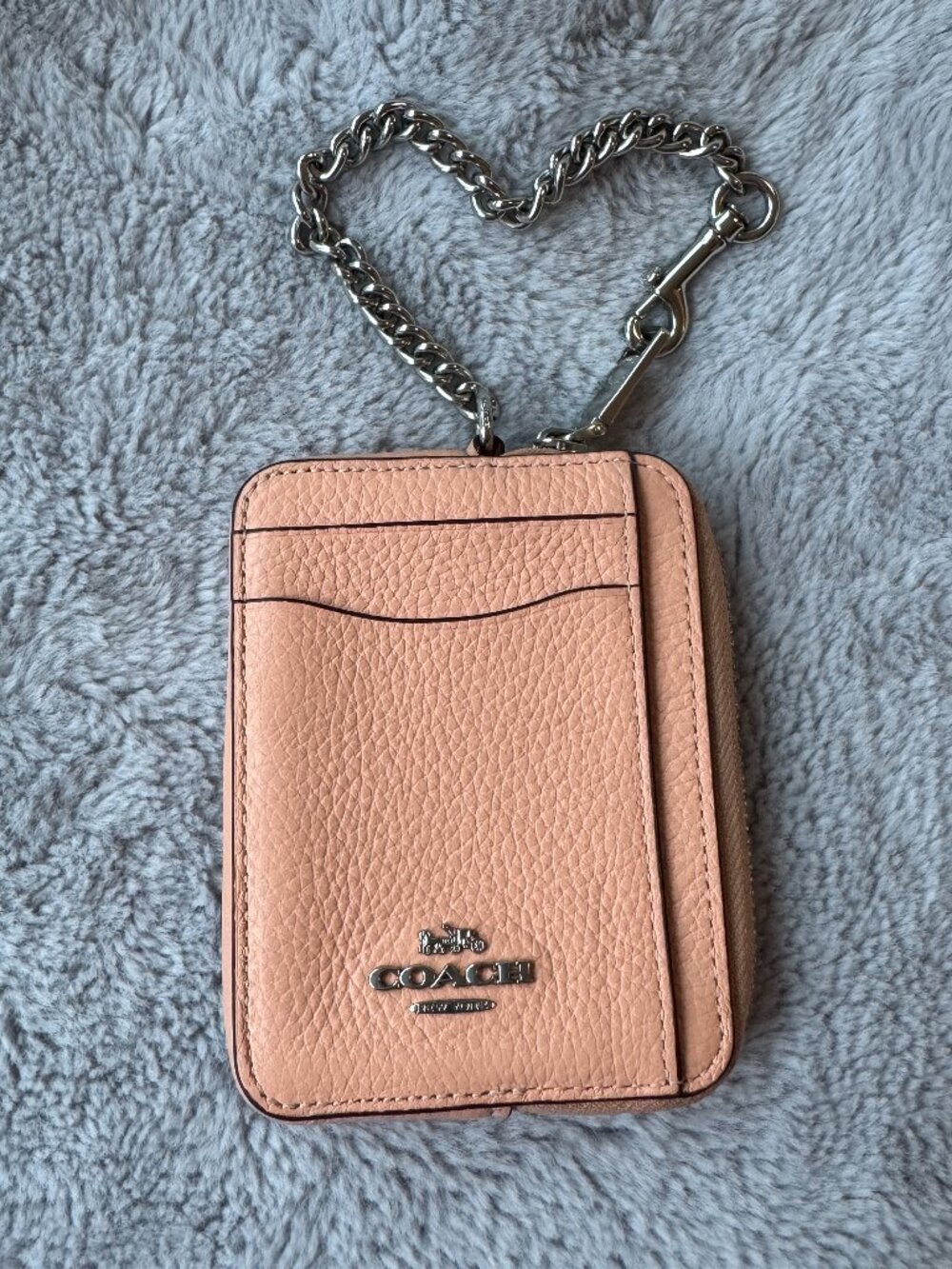 Coach Pink Leather Zip Card Case Wallet Silver Hardware EUC